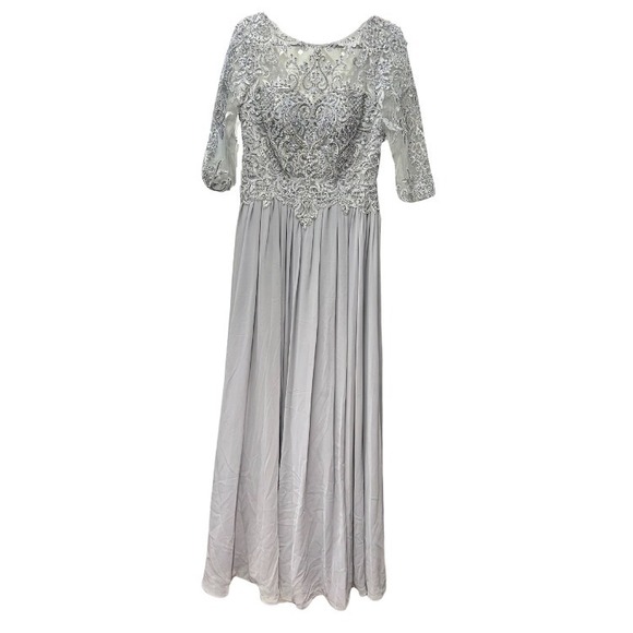 Elegant Gray Formal Gown Beaded Lace Evening Dress Mother of‎ The Bride - Picture 1 of 4